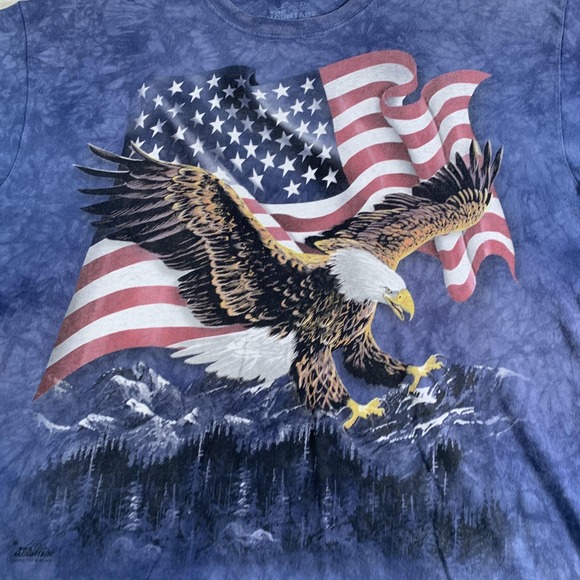 The Mountain Shirt Mens 2XL Blue Bald Eagle American Flag Monarch Crest‎ Tie Dye - Picture 2 of 10